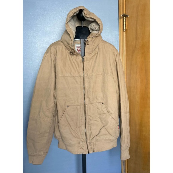 Levi's Jackets & Coats Nwt Mens Levis Canvas Workwear Sherpalined Hooded Tan Bomber Size L